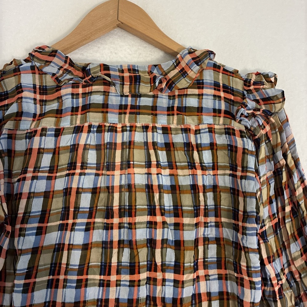 Maeve Anthropologie Laila Blouse Womens Size 2 Plaid Ruffle‎ Sheer Prairie Wrap - Picture 6 of 12